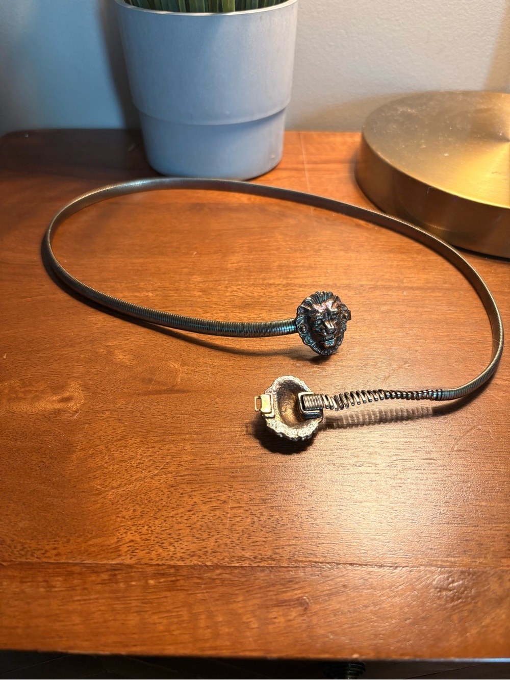 Vintage Snake Chain Metallic Lion Head Belt - Gunmetal -Damaged